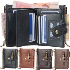 RFID Blk Vintage Leather Men's Biker Chain Bifold Wallet w/ Chain Card Holder US