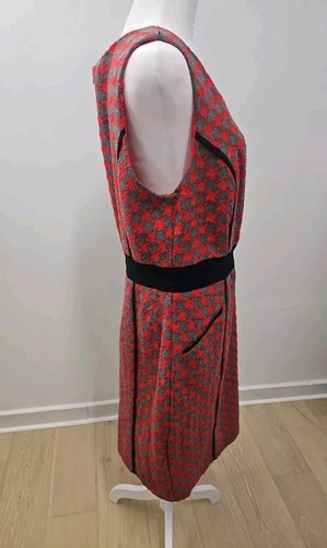 Women's Vintage Houndstooth Midi Sleeveless Dress Red Gray Size 14 - Picture 6 of 9