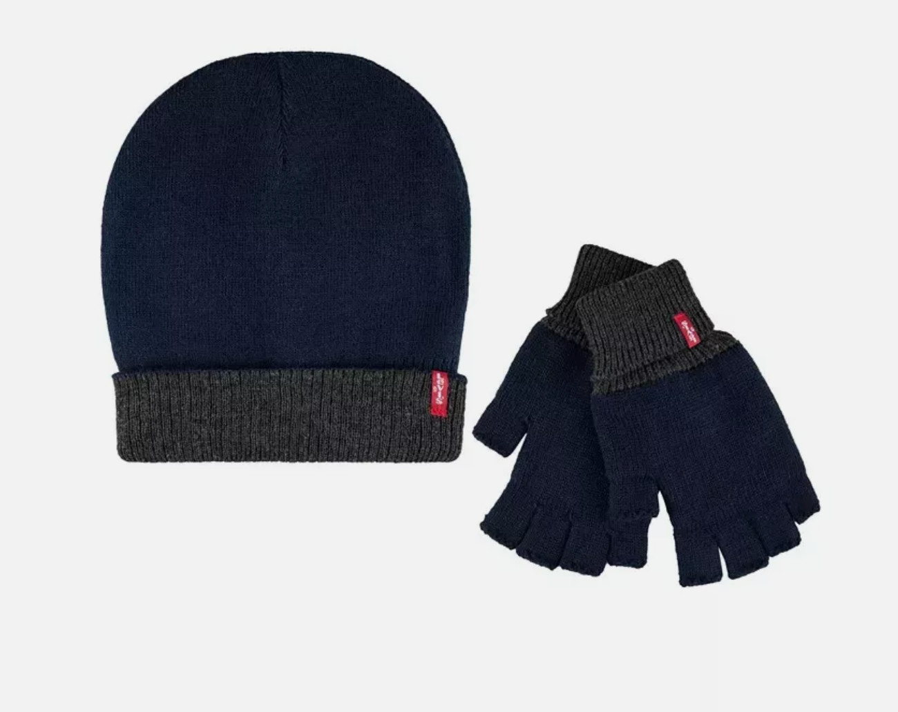 НОВЫЙ комплект мужских реверсивных шапочек перчаток без пальцев Levis с бирками W 2 предмета Темно-синий 0S 6590₽