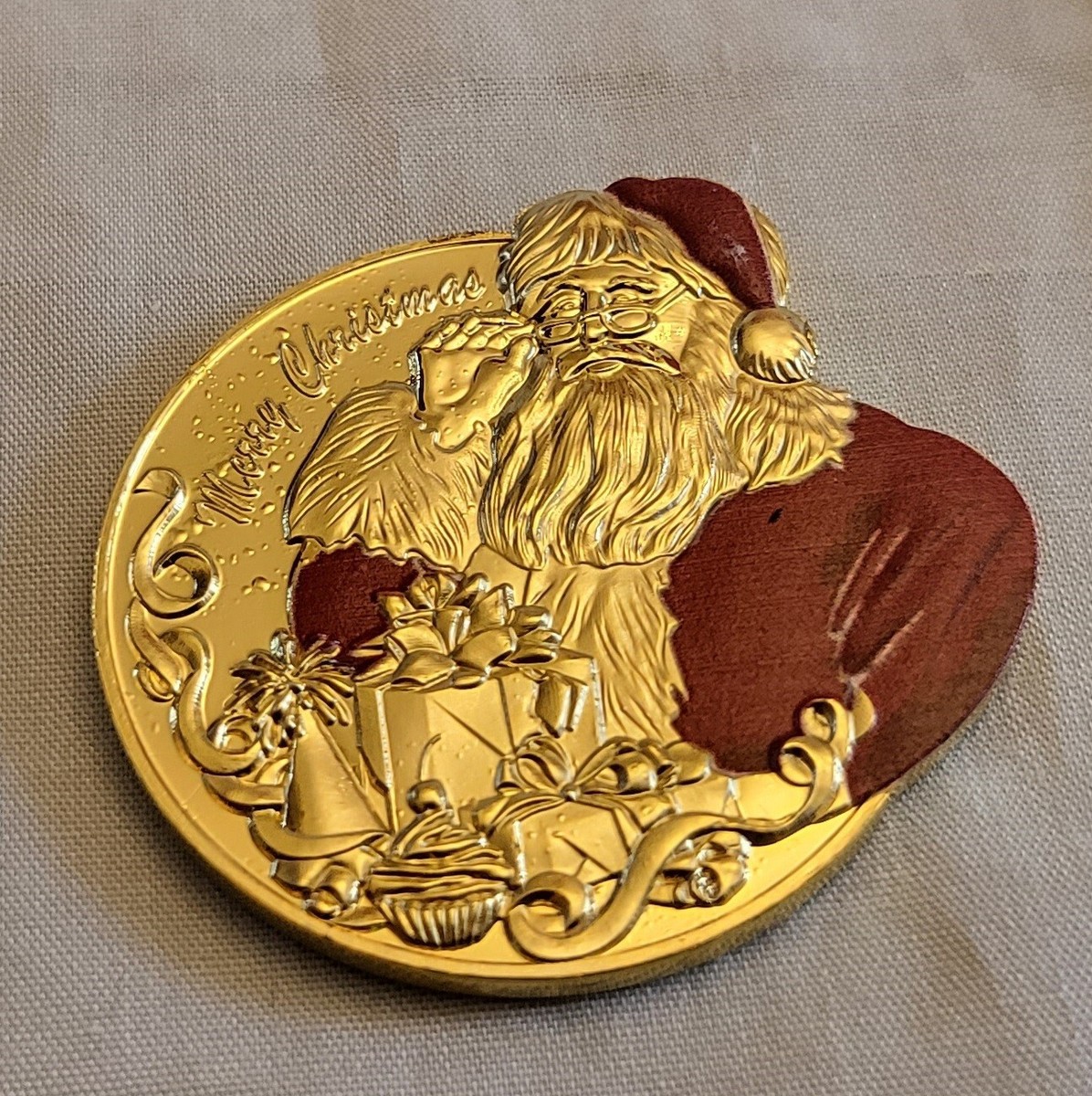 Merry Christmas Santa Gold Coin Father Sleigh Unusual Unique Xmas - Main Image