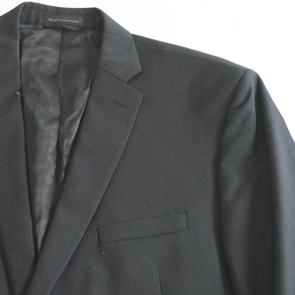 NUEVO Calvin Klein 48L 40x38 Negro Rayas 100% Lana Hombre Chaqueta Pantalones Traje Foto 3 de 4