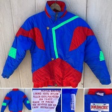 Vintage Jordache Outerwear Geometric Ski Jacket With Neon 80s 1980s L 16-18