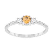 4MM Round Citrine 925 Sterling Silver Three Stone Women Accents Engagement Ring