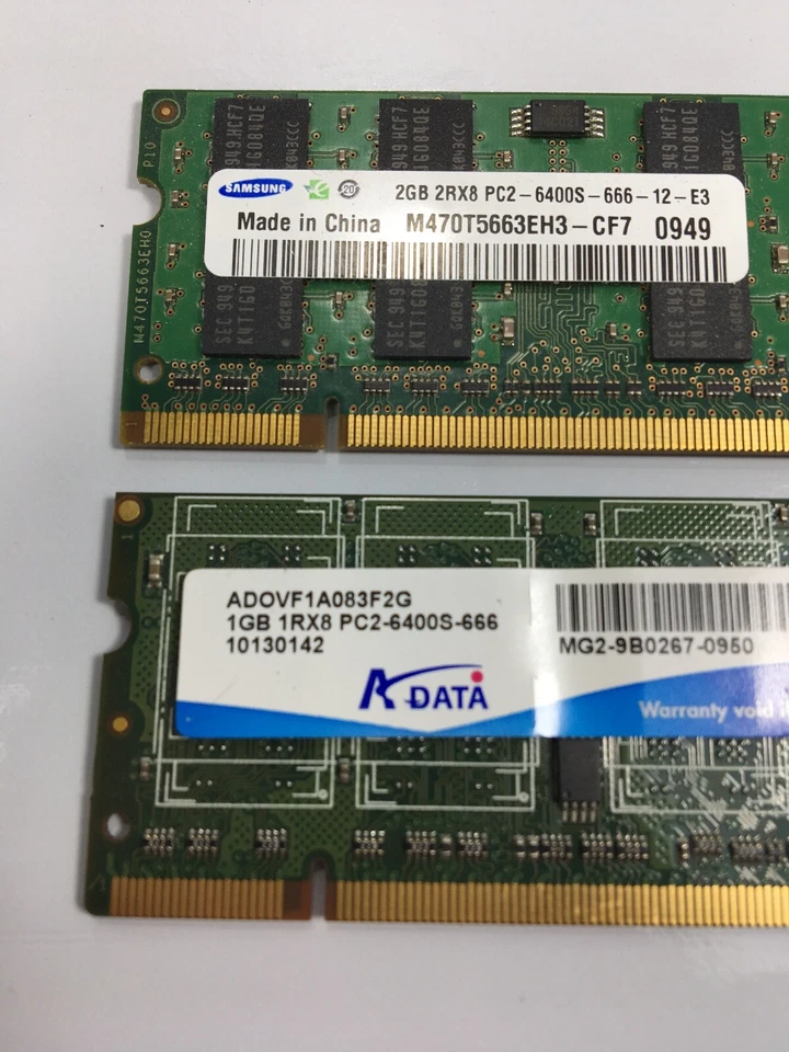 Lot of two - 2 GB And 1 GB Lot PC2-6400s-666 Laptop Memory Ram - Image 2 of 3