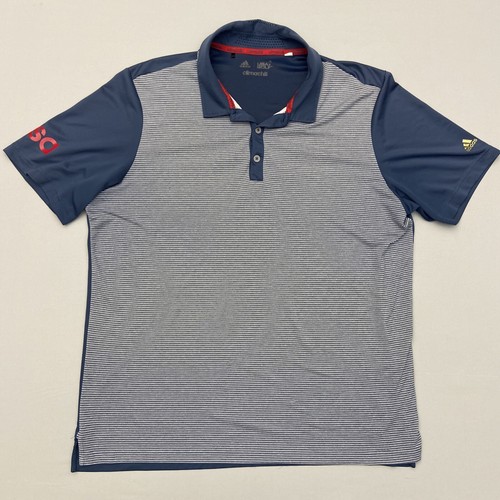 Adidas USA GOLF Poloshirt Herren L blau grau Climachill gestreift kurzarm #H