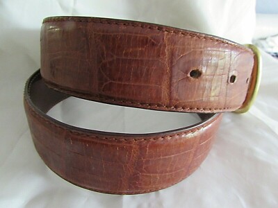 Saddlebred Preppy Retro Brown Belt with Croc Embossed Leather & Goldtone Buckle Vintage Wide Brown Croc Embossed Leather Belt With Gold  main image 4