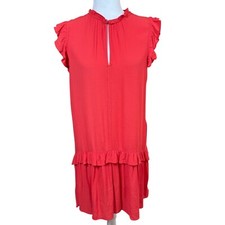 Pinch Ruffle Drop Waist Mini Dress Women Medium Red Orange Career Cocktails