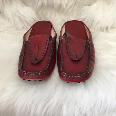 Tod s Womens Red Mules Slip Ons  Flat Shoes Size 8.5 Made In Italy