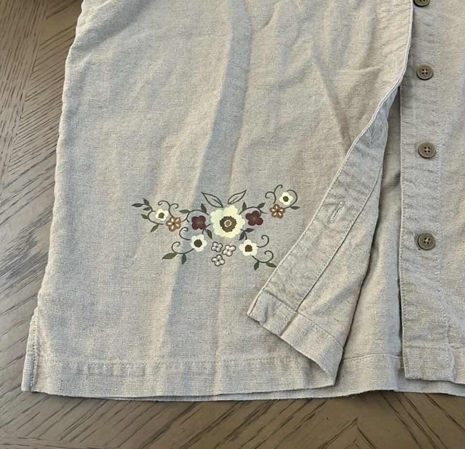 Vintage ERIKA Collection Linen Cotton Blend Floral Shirt Blouse Cream Button XL - Image 2 of 4