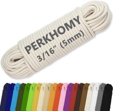 100 ft 3/16" 5mm Cotton Rope Multi Purpose Utility Diamond Braided Cord, Natu