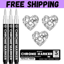 3Pcs Chrome Paint Markers Silver Permanent Mirror Liquid Chrome Pens for Plas...