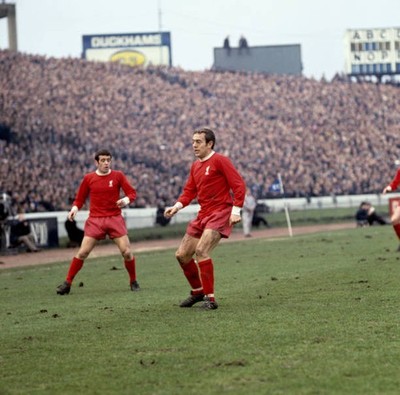 Liverpool's Ian Callaghan and Ian St John in action 1969 Historic Old Photo