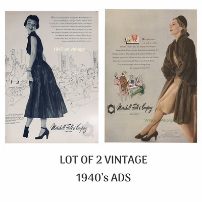 2 AD LOT 1946 Marshall Field & Co Chicago PRINT ADS Walnut Room Fashion ADS Vtg