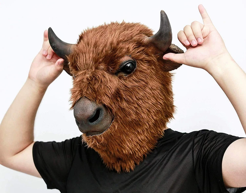 American Bison Mask Plush Animal Latex Full Head Realistic Masks Fancy Dress ... - Image 2 of 4