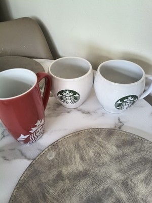 Starbucks Sammlerstück Keramik Kaffeetassen weiß und rot x3