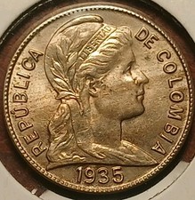 1935 Colombia 2 Centavos Choice Unc