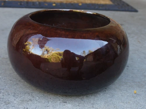 Vintage MCM BAUER POTTERY CALIF USA BP-3 Brown Glaze 10" wide Planter Pot