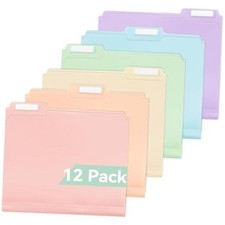 SortRax Plastic Manila Folders 8.5 x 11, 12 Pack, Poly Pastel Assorted Pastel