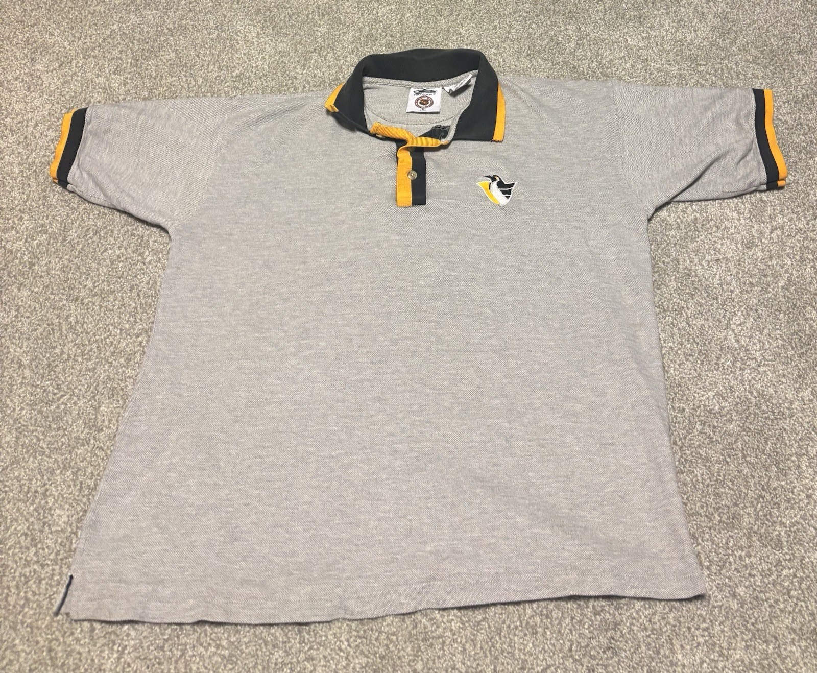Vintage Pittsburgh Penguins Polo Pro Edge Size Large Grey