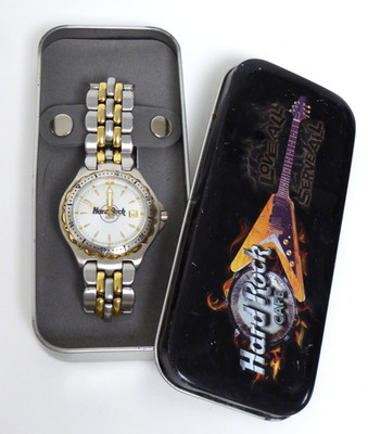 Hard Rock Cafe Men s Watch Quartz Lume Dial Markers Two-Tone New Battery