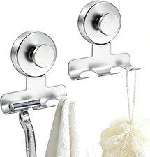 Suction Cup Razor Holder, 2 Pack Steel Wall Mount, No-Drill Bathroom Storage