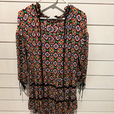 Alice + Olivia Multicolor Geometric Tiered Long Sleeve Round Neck Mini Dress S