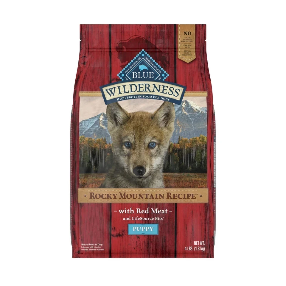 BLUE BUFFALO Wilderness Rocky Mountain Puppy Food 4lb Bag - High Protein Meat