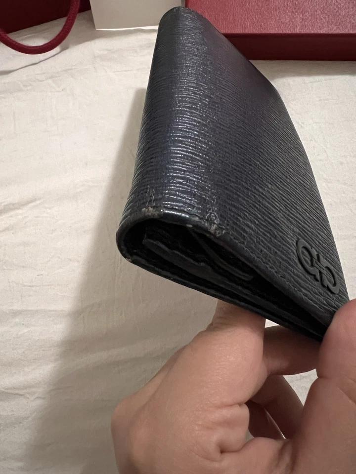 Cartera plegable de cuero azul marino Salvatore Ferragamo para hombre Foto 4 de 4