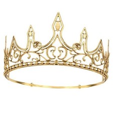 King Crowns for Men, Adjustable Size Royal Medieval Gold Crown Tiara for Men,