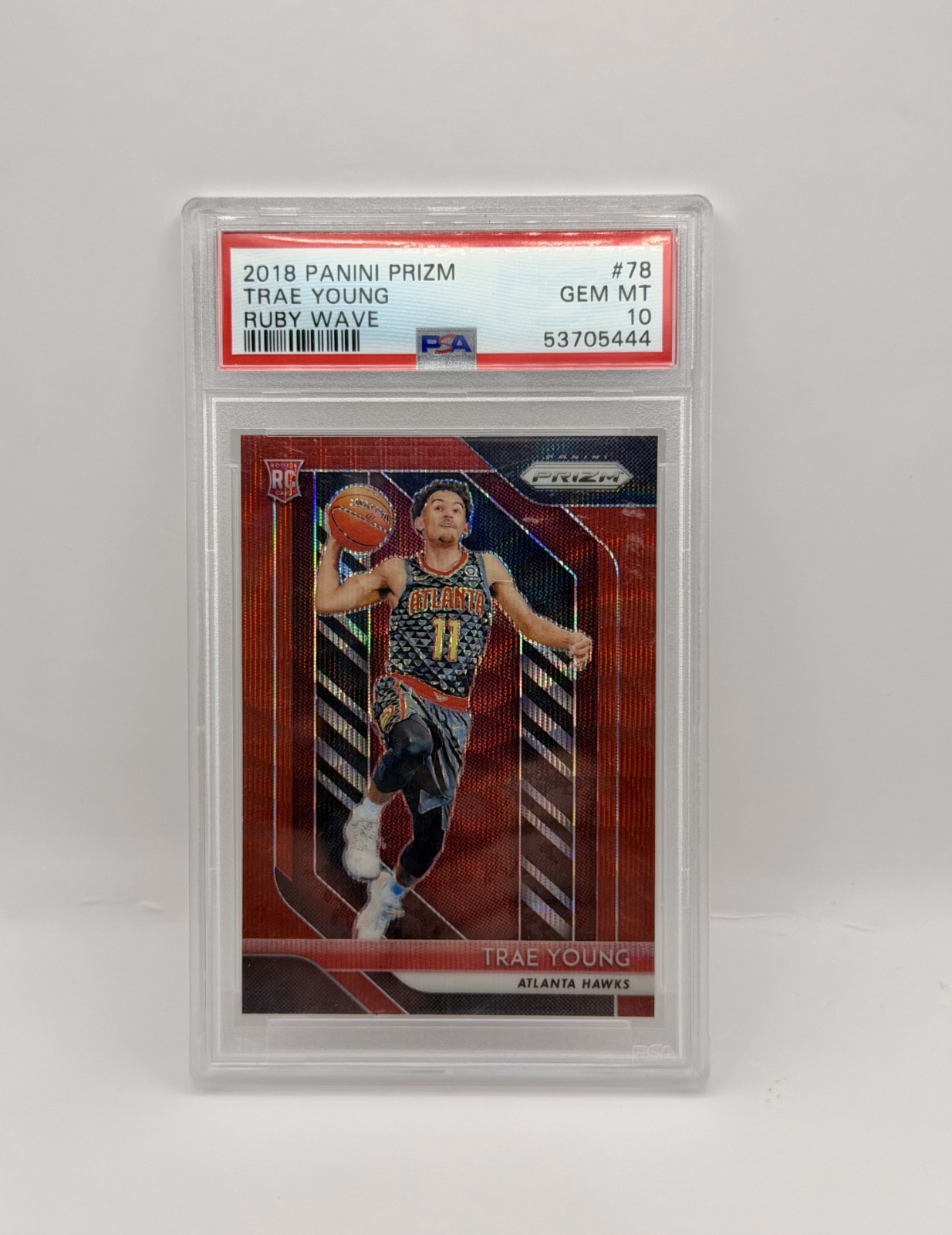 2018-19 Prizm Trae Young Rookie Ruby Wave Prizm PSA 10 Hawks/Wizards #78 ClrMtch