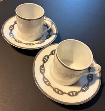 Hermes Paris Demitasse Cup  Saucer Pair 2Pair CHAINE D'ANCRE Platinum