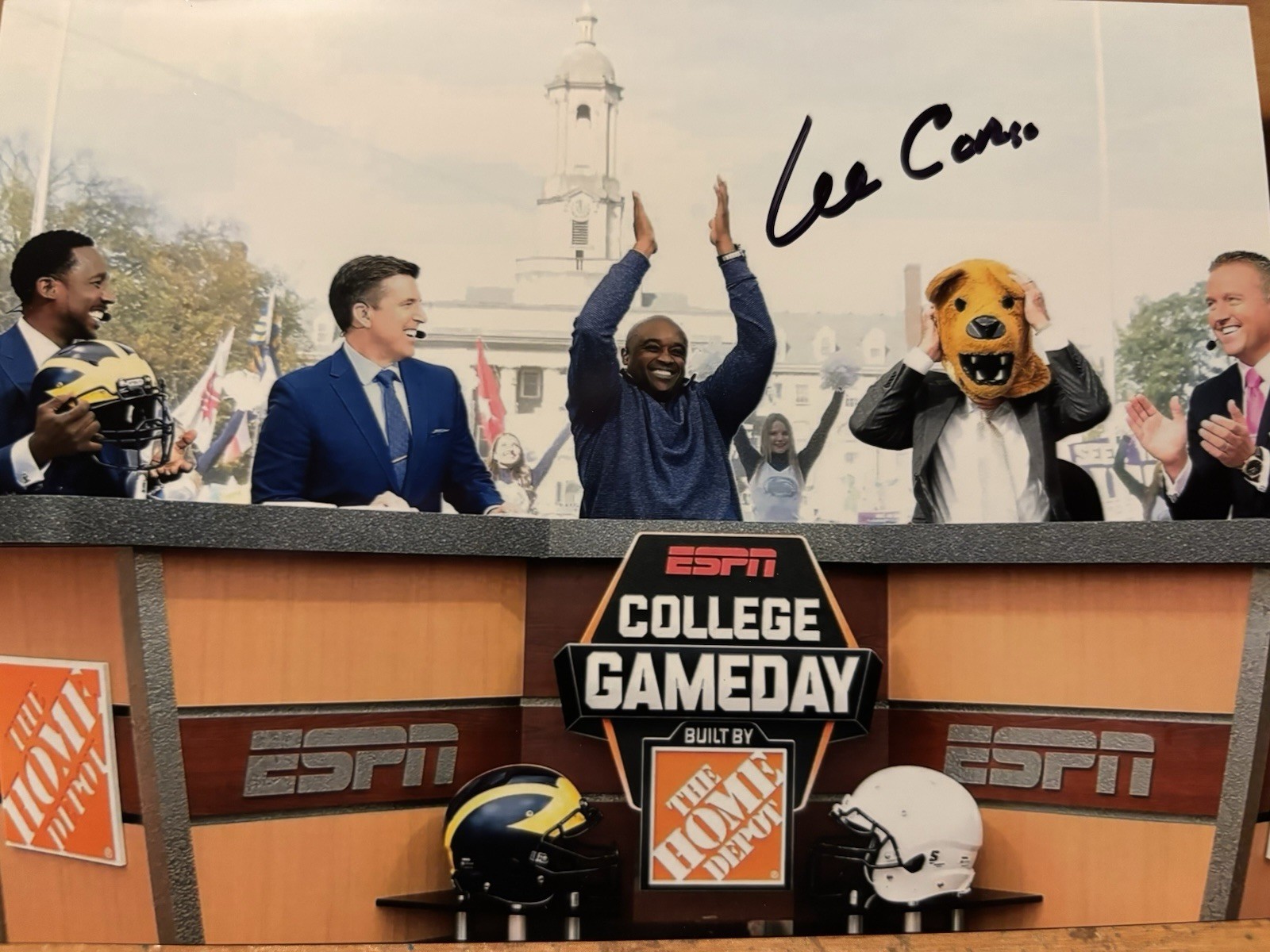 LEE CORSO SIGNED AUTOGRAPHED 5X7 PENN STATE HEADGEAR COLLEGE GAME DAY #2