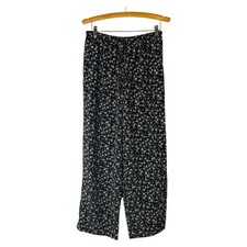 Vintage black cream floral cottagecore high waisted wide leg ankle pants medium