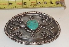 Silver BUCKLE Native American Indian TURQUOISE Signed