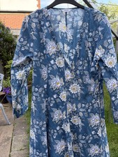 Toast 16 Blue Floral Wrap Over Dress 100% Cotton Beautiful Condition Pockets