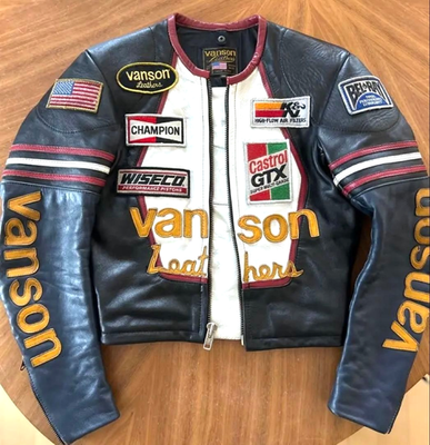 VANSON One Star Leather Riders Jacket Size 34 Racing Patches | eBay