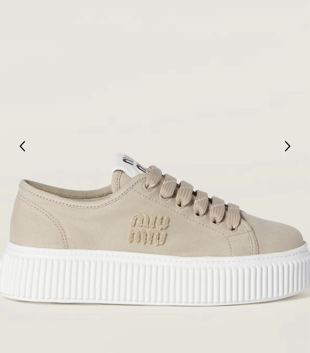 $1050 Miumiu Colonial Beige Denim Sneakers Logo | Miu Miu, Size