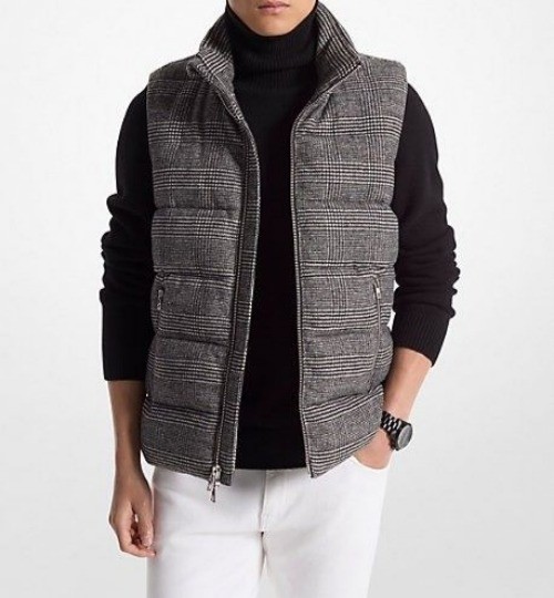Chaleco acolchado a cuadros Michael Kors para hombre Príncipe de Gales negro talla S nuevo con etiquetas