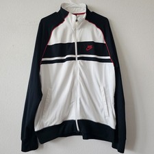 VTG NIKE Sportswear Track Jacket Mens XL Black White Full Zip Swoosh Logo Piping