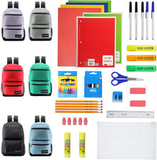 12-Pack 19&rdquo; Bulk Sport Backpacks with 52 Pc School Supply Kit - 6 Assorted Style