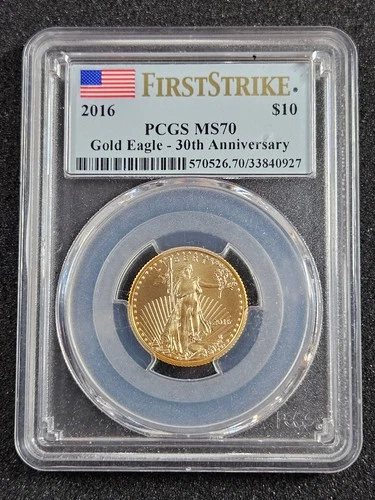 🌟 2016 $10 American 1/4 oz Gold Eagle Bullion Coin PCGS MS70 First Strike
