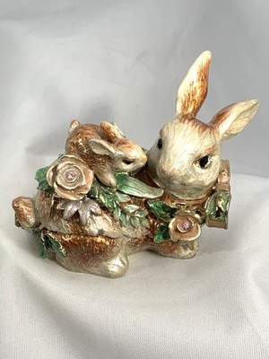 Bunny Rabbits Colorful Enamel Trinket Box Heavy 8 ounces 3 1/2'' Tall