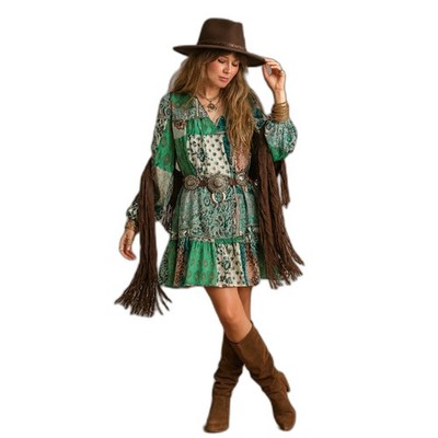 boho cowgirl dress UMGEE NWT Boho Patchwork Dress Western Cowgirl Chic Festival Retro Gypsy  Vibes s