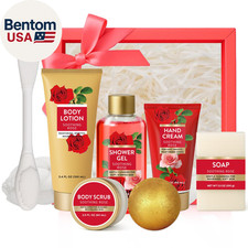 Romantic Rose Spa Gifts for Women, 8 Piece Gift Set with Bubble Bath, Luxury Bat