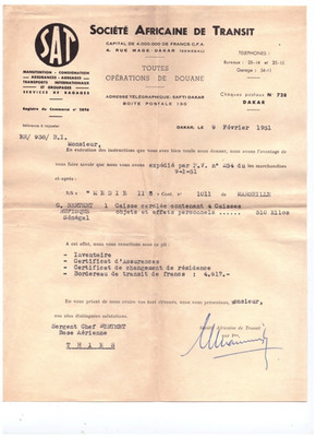 DAKAR / RUFISQUE (SENEGAL) SEETRANSPORT S/S MEDIUM II-5 ''SAT'' Brief 1951