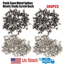 200Pc Punk Cone Metal Spikes Rivets Studs Screw Back for Clothing Jacket Leather