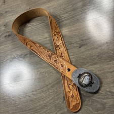 Western Agate Belt Buckle Tooled Embossed Floral Cowboy Cowgirl Brown