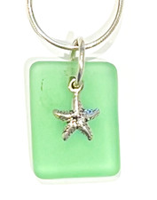 Sea Glass Inspired Green  Sterling Silver Starfish Pendant  18" Necklace