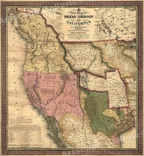 Historic 1840s Map of Texas Oregon & California Western US -  24x26