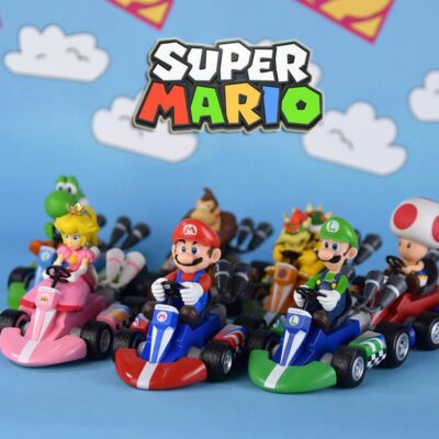 Super Mario Figure Kart Luigi Peach Toad Bowser Pull Back Car Christmas Gifts 